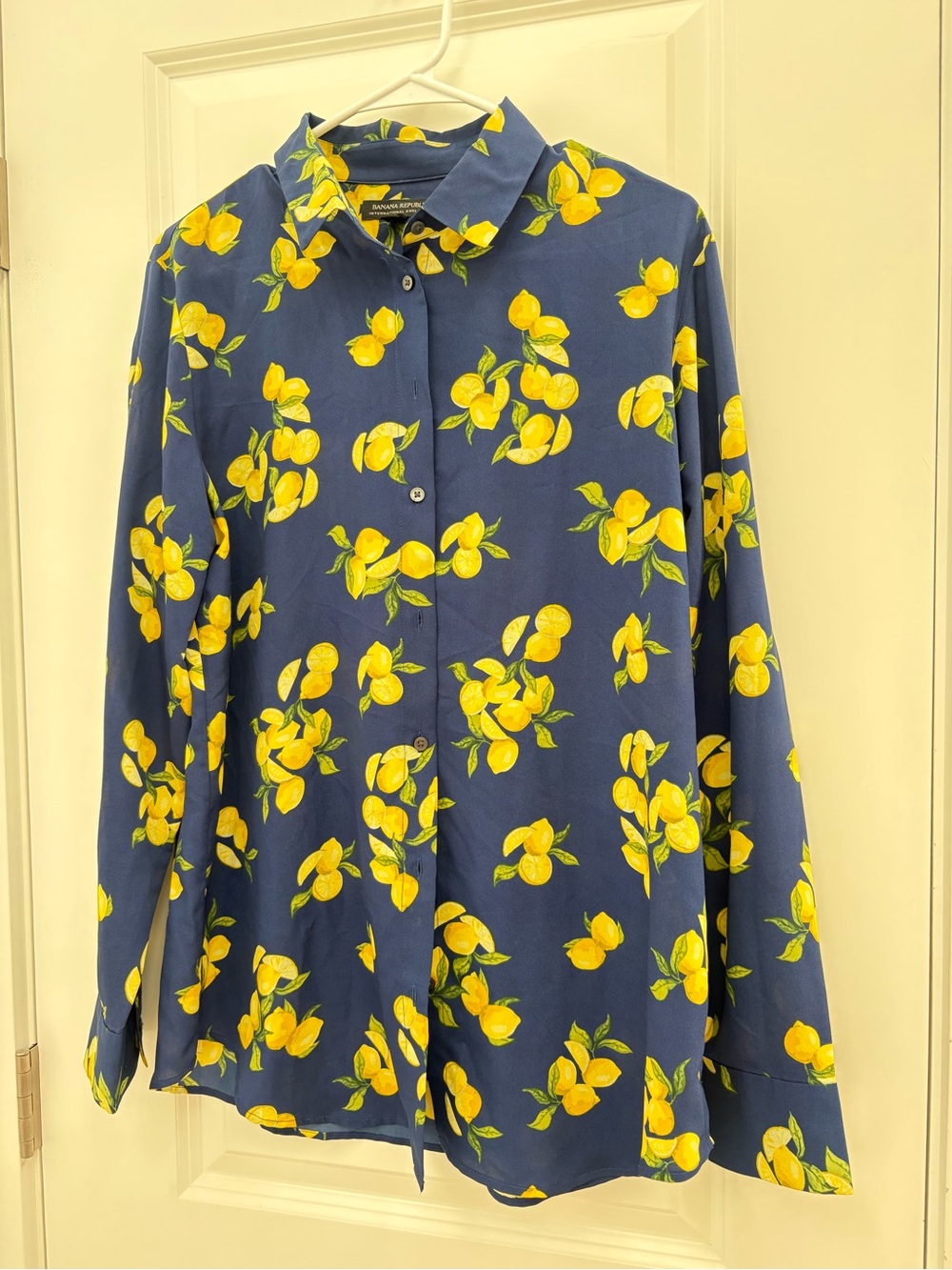 Banana Republic Blue Lemon-Print Button Front Shirt